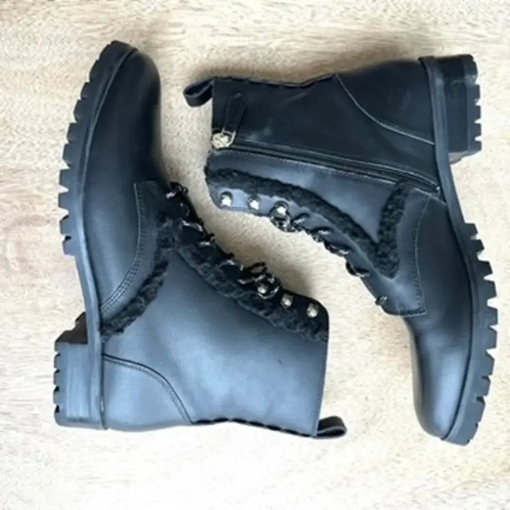 Kate‎ Spade Raquelle Lace-Up Shearling Combat Boots, Black, Size 8.5 Combat Edgy